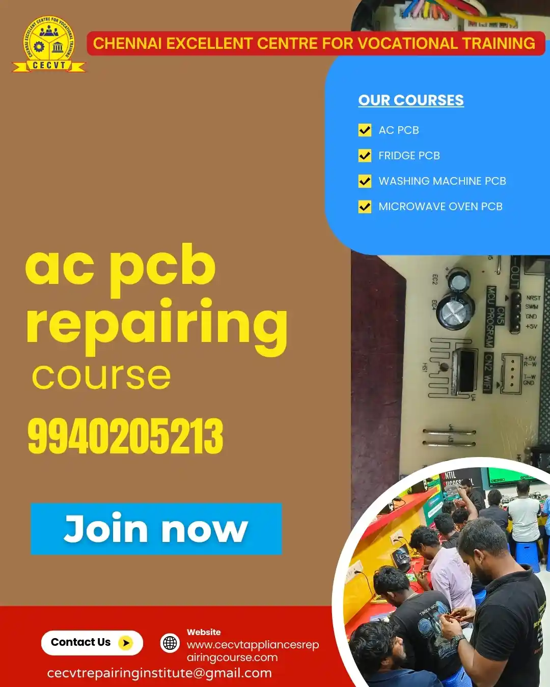 AC PCB Board Mechanic Course in Coimbatore Tamil Nadu